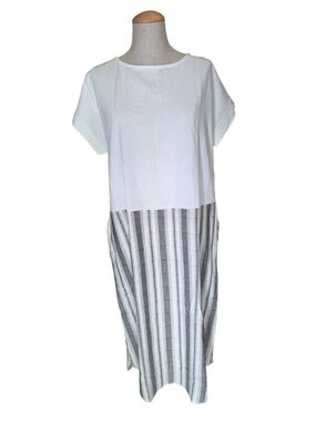 Women’s White & Gray Stripe Panel Midi Dress NWOT